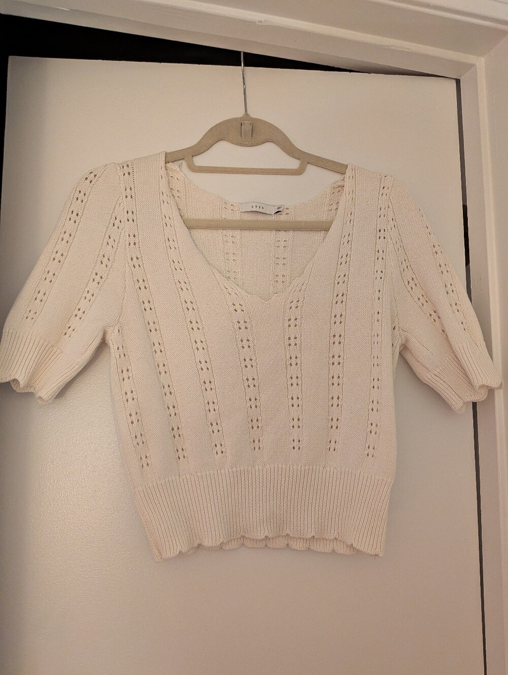 Lush Ivory V-Neck Eyelet Knit Top